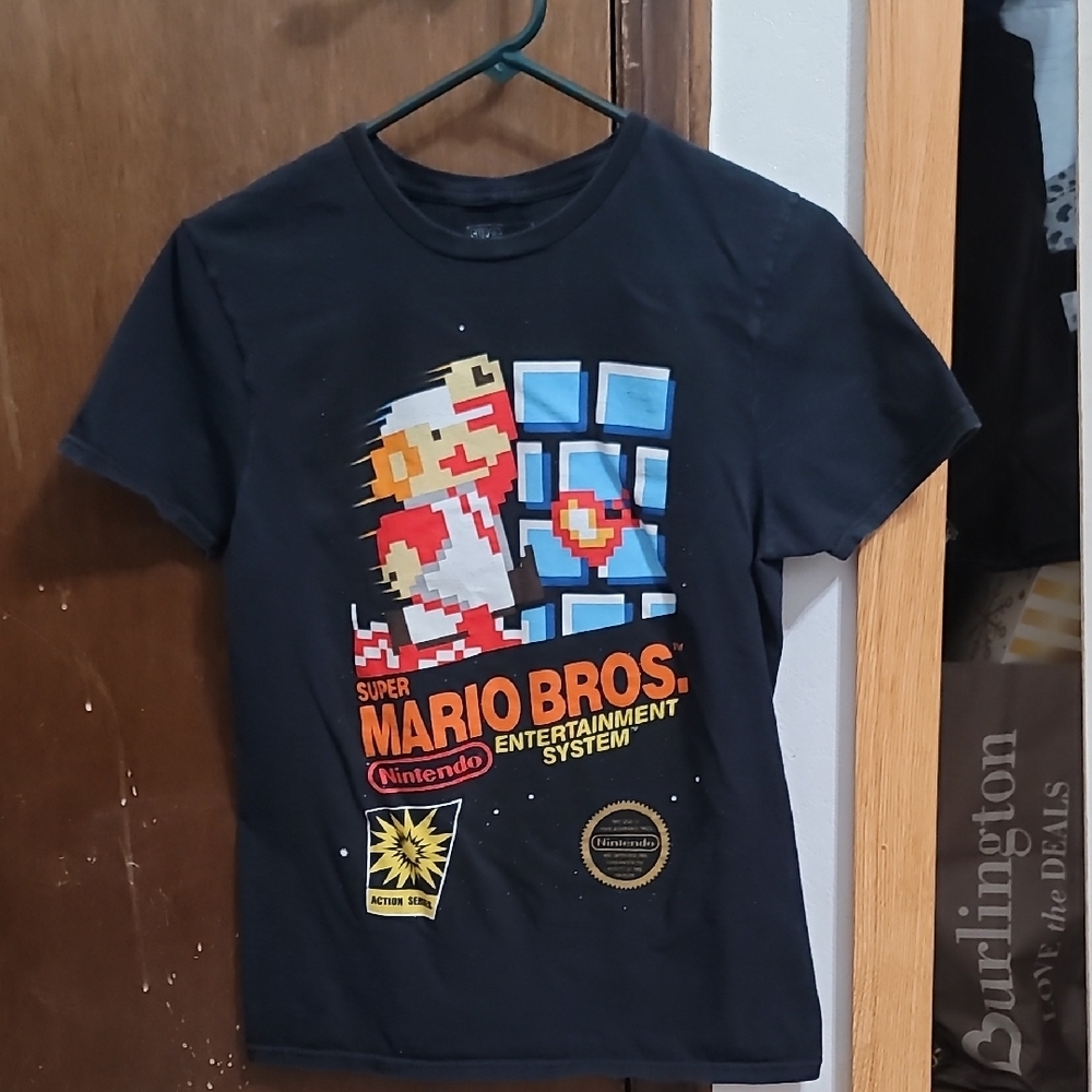 Nintendo Black Tee with Red, Blue & Orange Mario Graphic